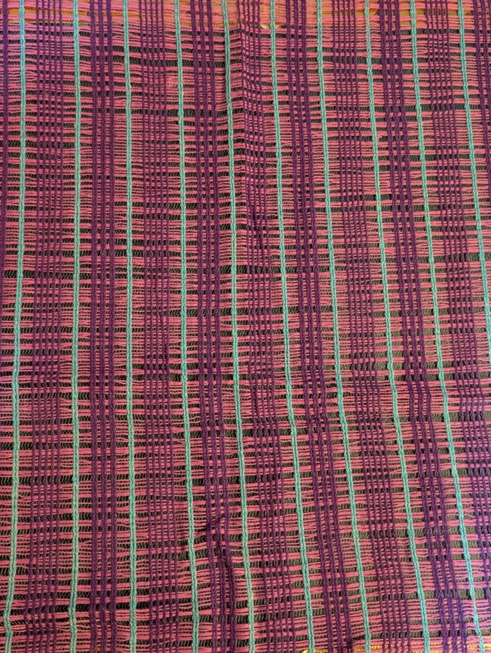 Vintage Vibrant Purple Woven Textile with Teal & Pink Stripes